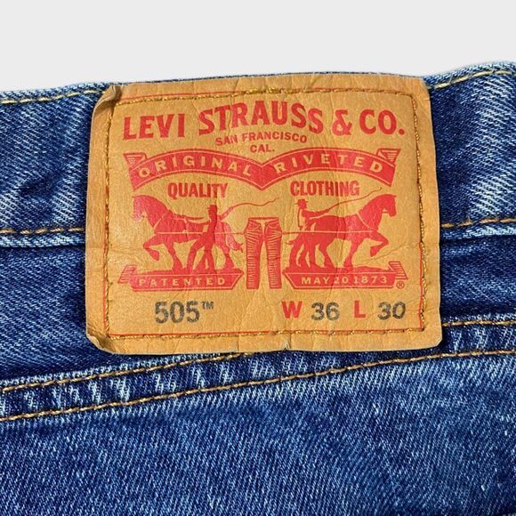 Levi's 505 Men's Denim Dark Stonewash Jeans size 36 - Picture 5 of 9